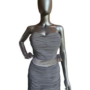 Black Chiffon Shirred Chiffon Fitted Dress